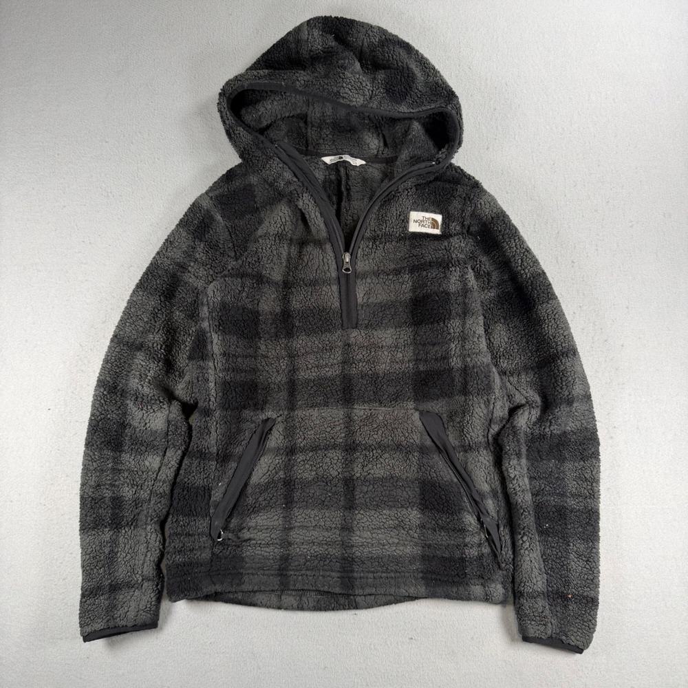 The North Face Boys Large 14/16 or S women Sherpa Fleece Hoodie Plaid Quarter